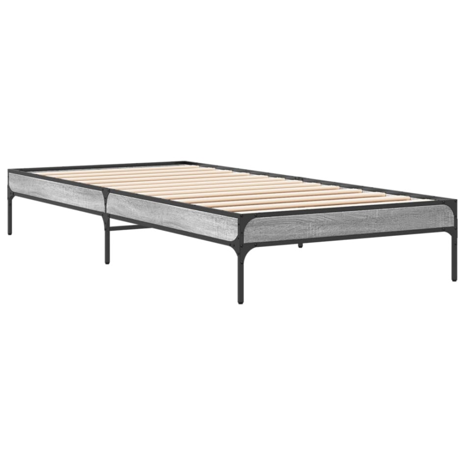 Estructura cama madera ingeniería metal gris Sonoma 90x200
