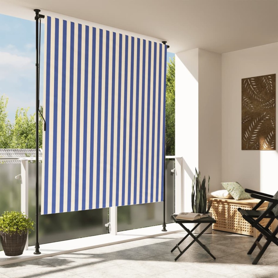Persiana enrollable exterior tela acero azul blanco 200x270