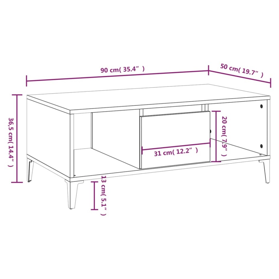 Mesa de centro madera contrachapada roble ahumado 90x50x36,5