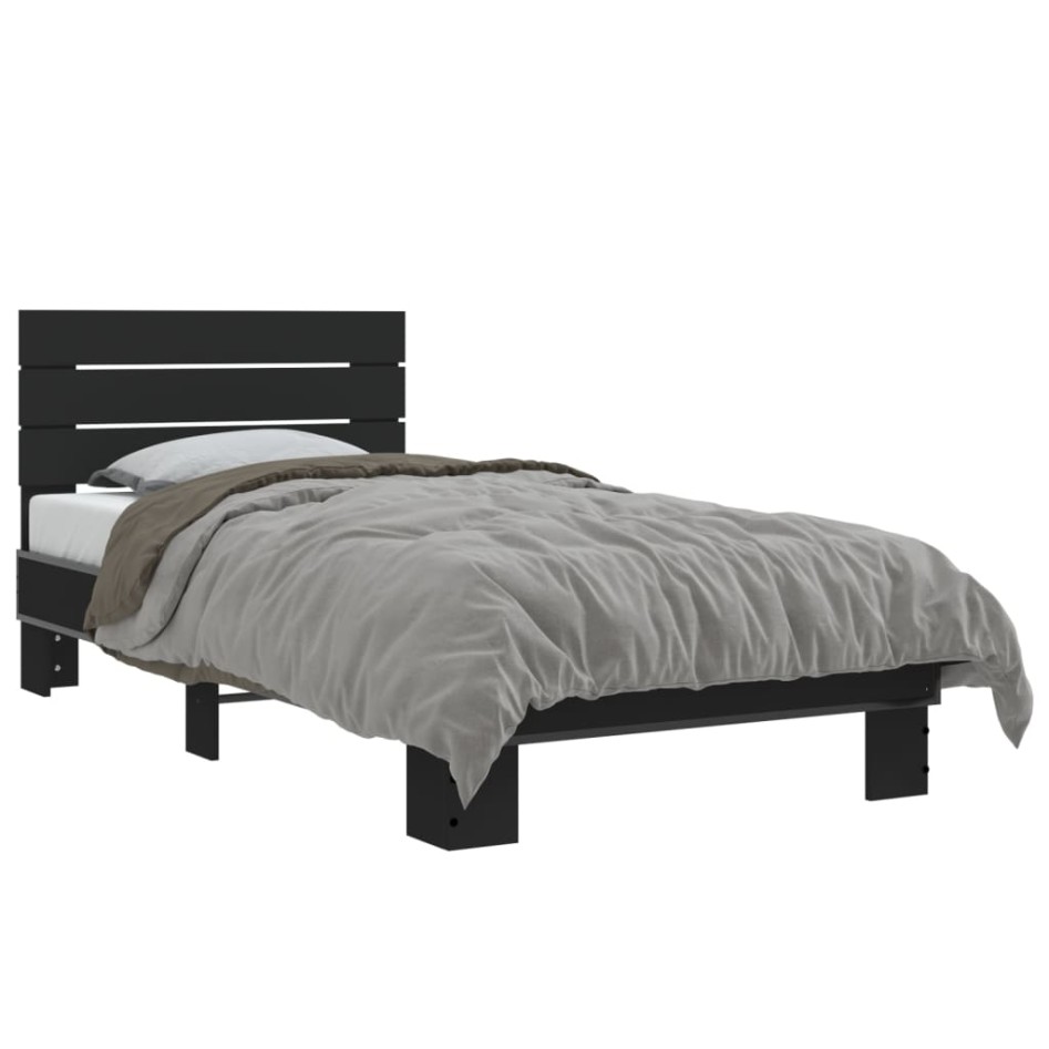 Estructura de cama madera de ingeniería y metal negra 75x190