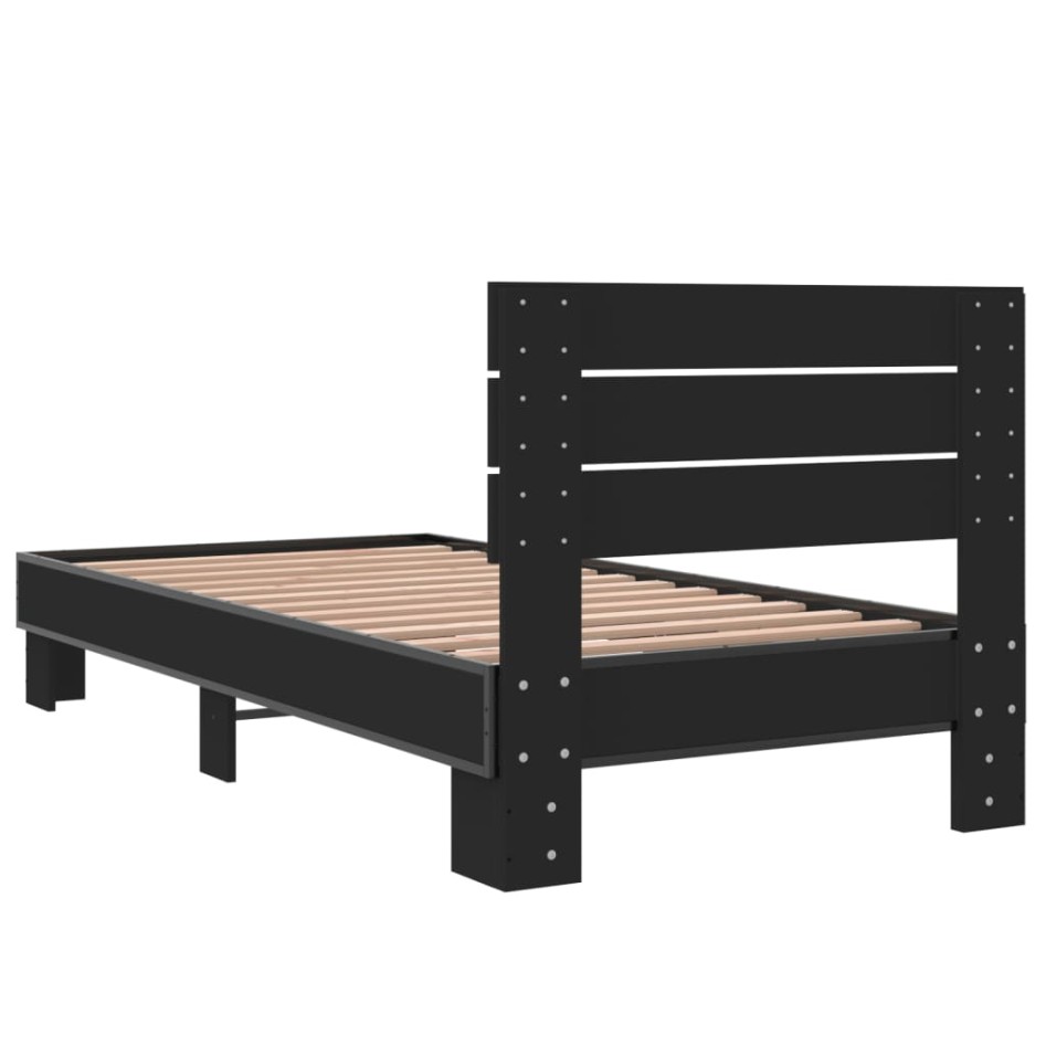Estructura de cama madera de ingeniería y metal negra 75x190