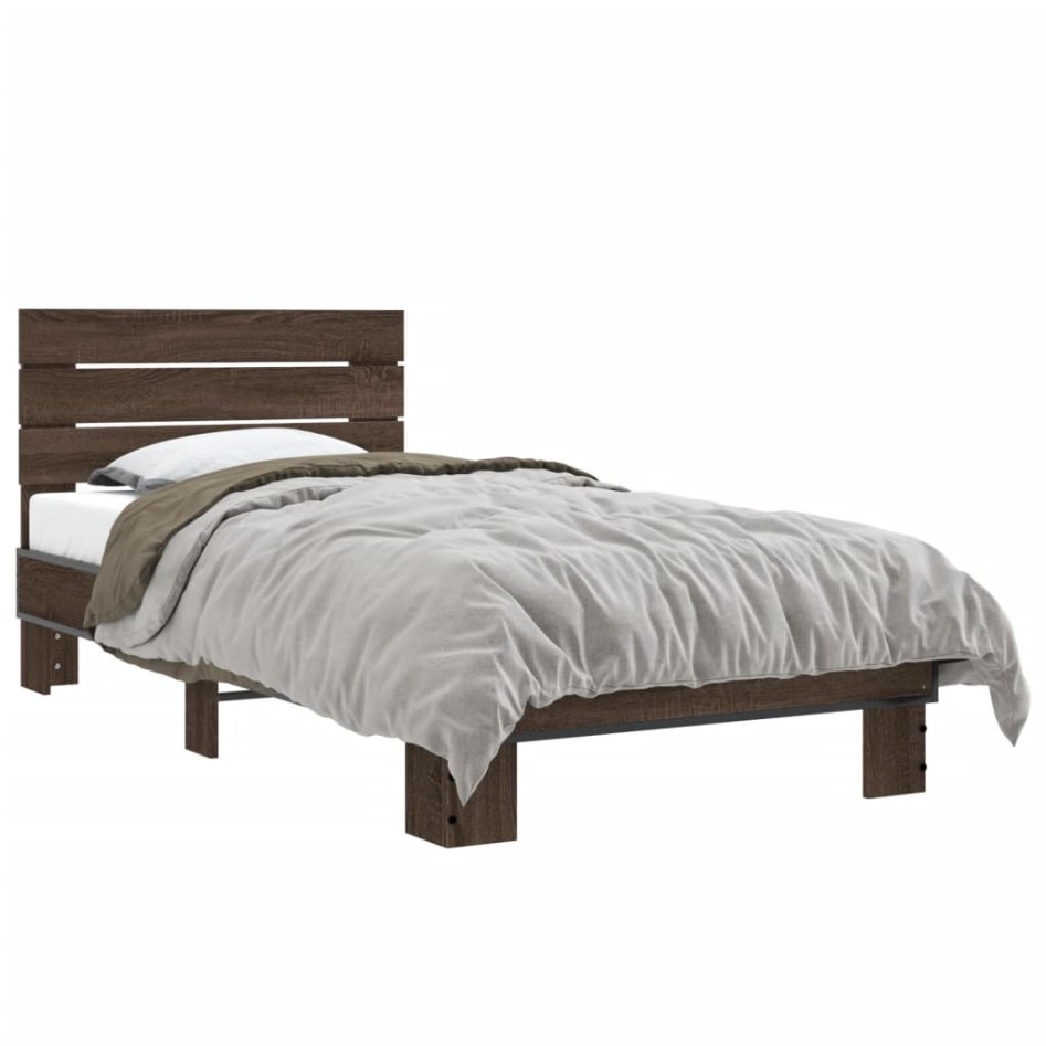Estructura cama madera ingeniería metal roble marrón 75x190