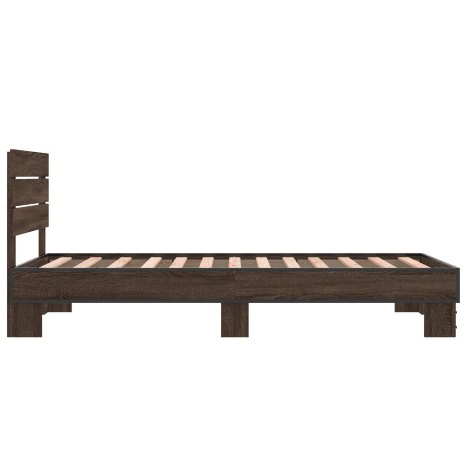 Estructura cama madera ingeniería metal roble marrón 75x190