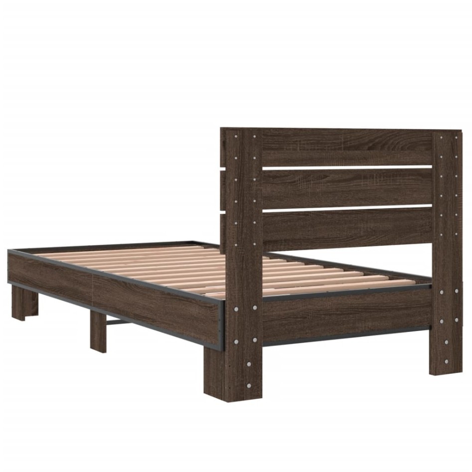 Estructura cama madera ingeniería metal roble marrón 75x190