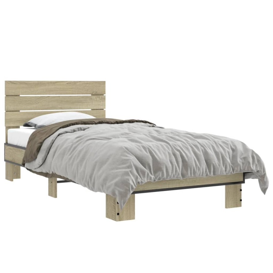 Estructura cama madera ingeniería metal roble Sonoma 90x190
