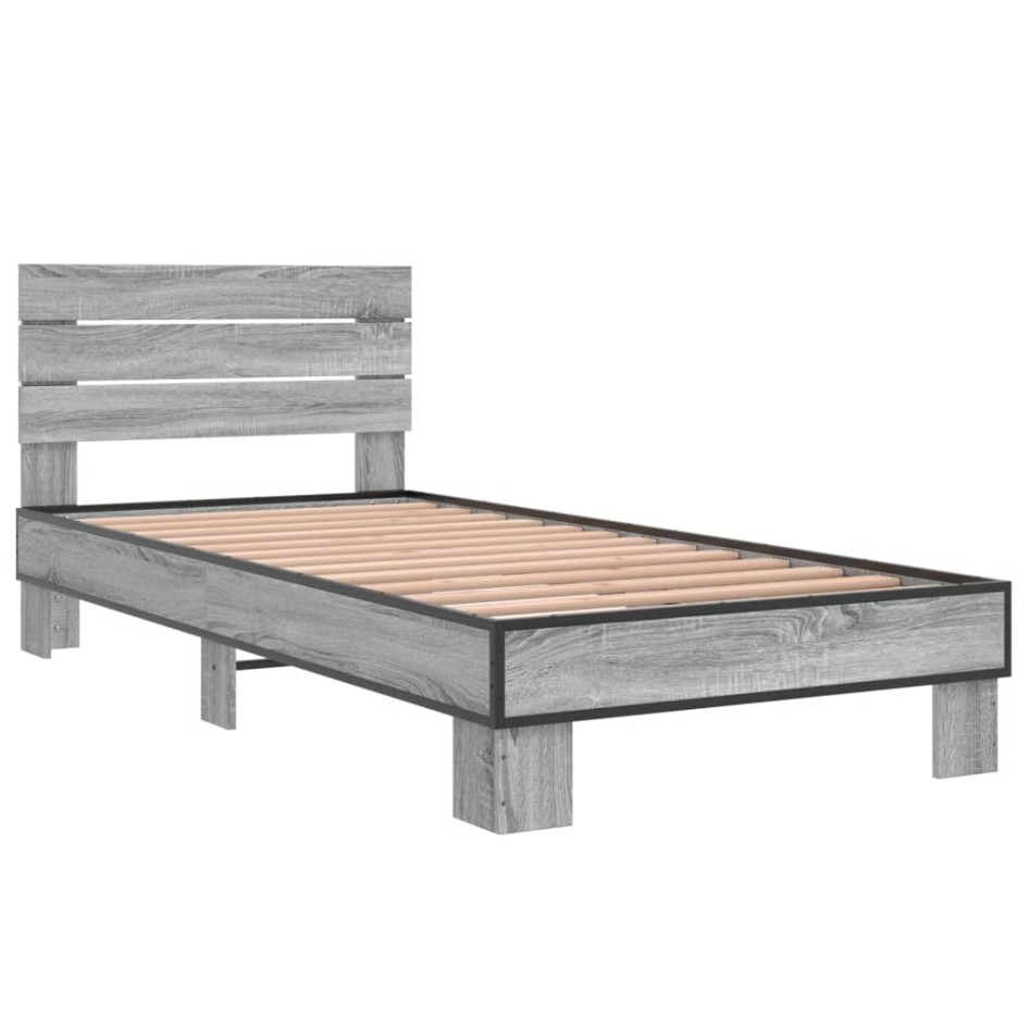 Estructura cama madera ingeniería metal gris Sonoma 90x200