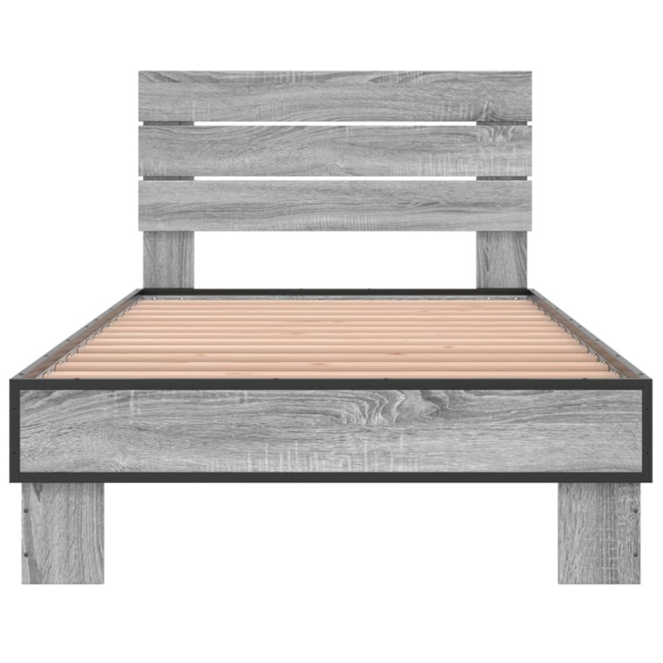 Estructura cama madera ingeniería metal gris Sonoma 90x200