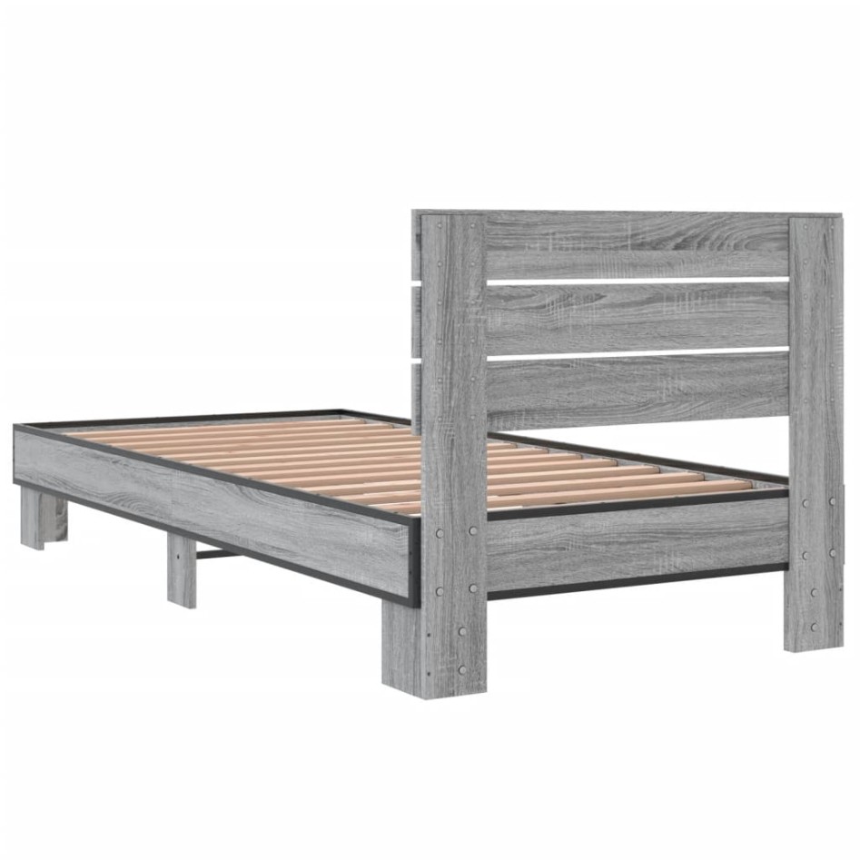 Estructura cama madera ingeniería metal gris Sonoma 90x200