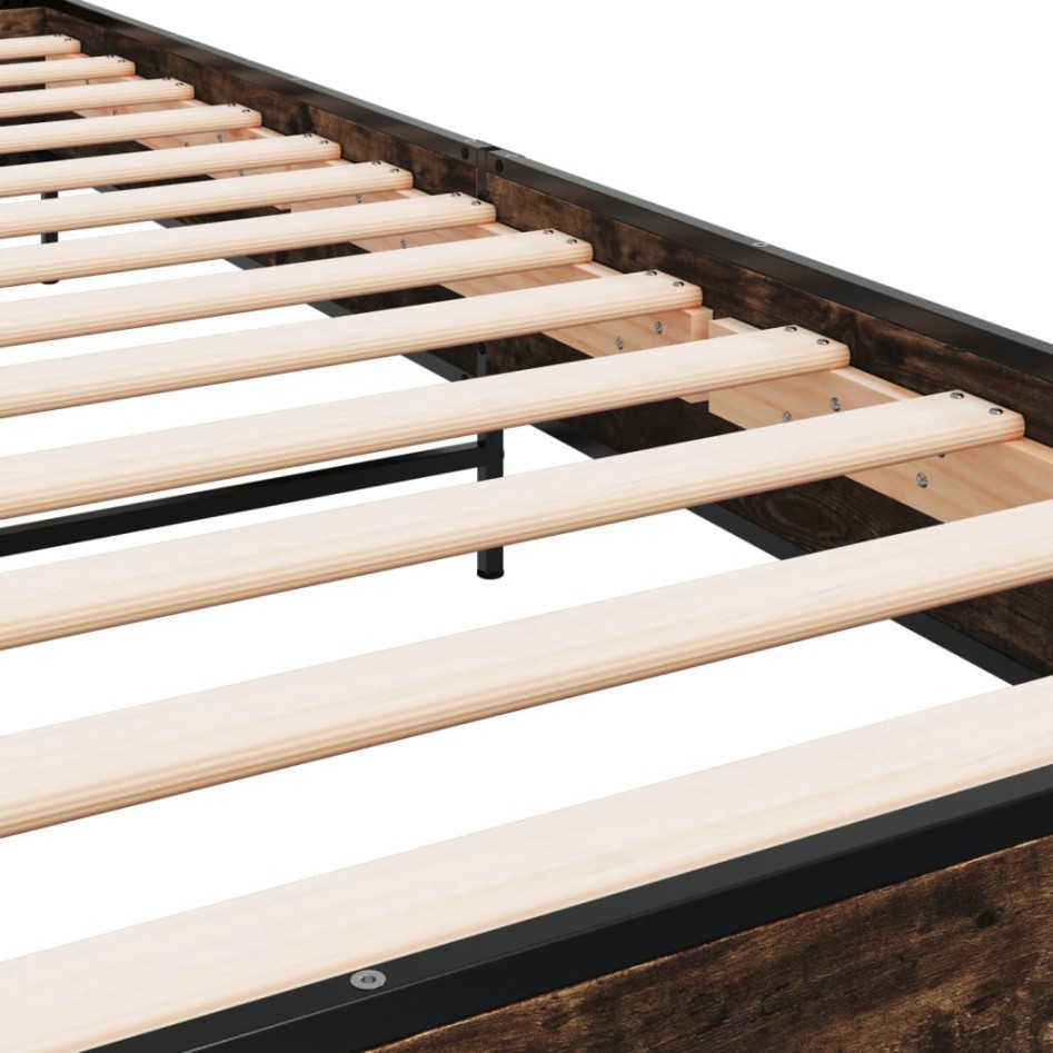 Estructura cama madera ingeniería metal roble ahumado 90x200