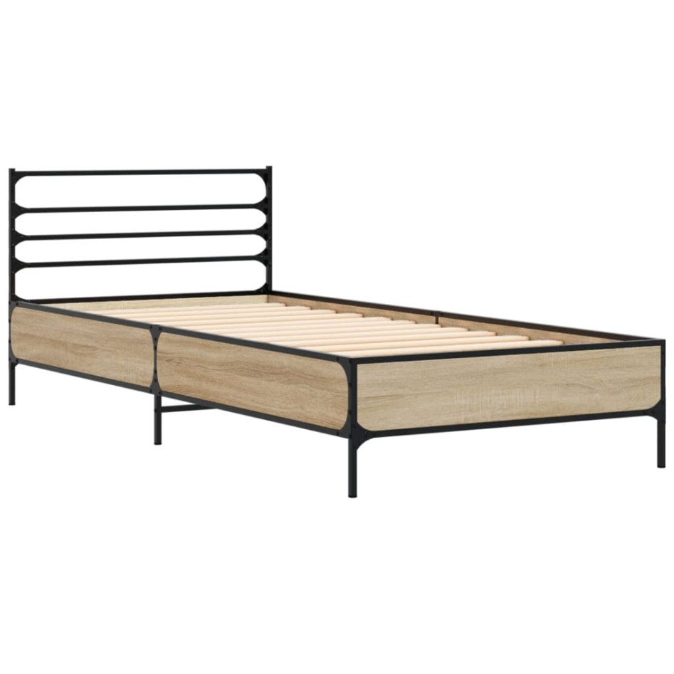 Estructura cama madera ingeniería metal roble Sonoma 90x190