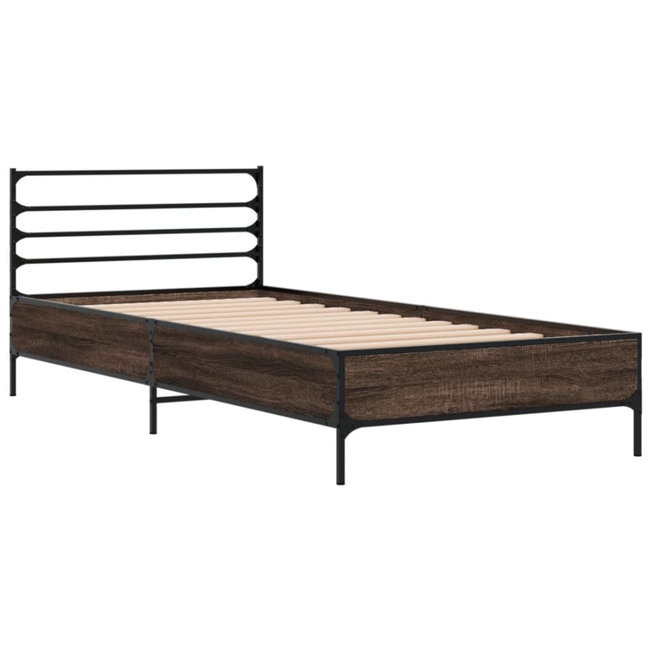 Estructura cama madera ingeniería metal roble marrón 90x200