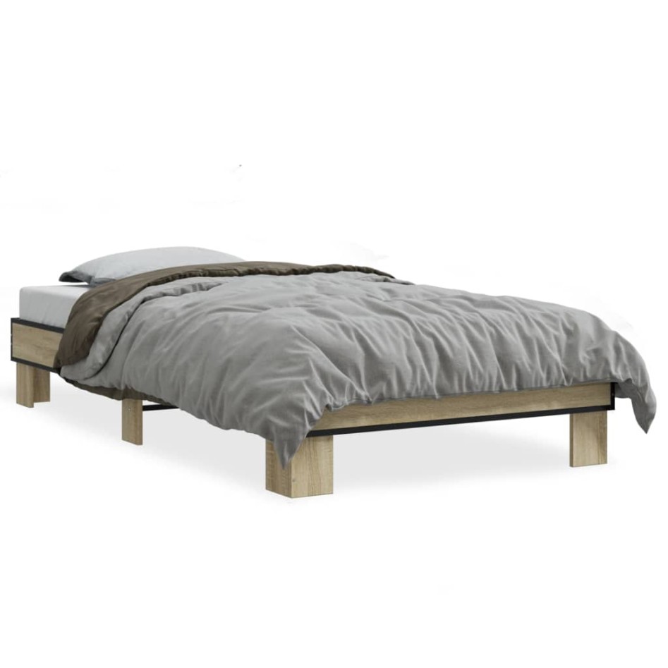 Estructura cama madera ingeniería metal roble Sonoma 90x190