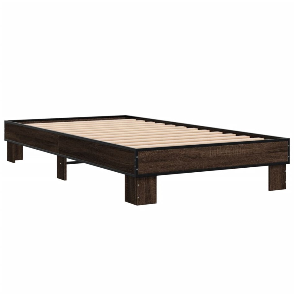 Estructura cama madera ingeniería metal roble marrón 90x200