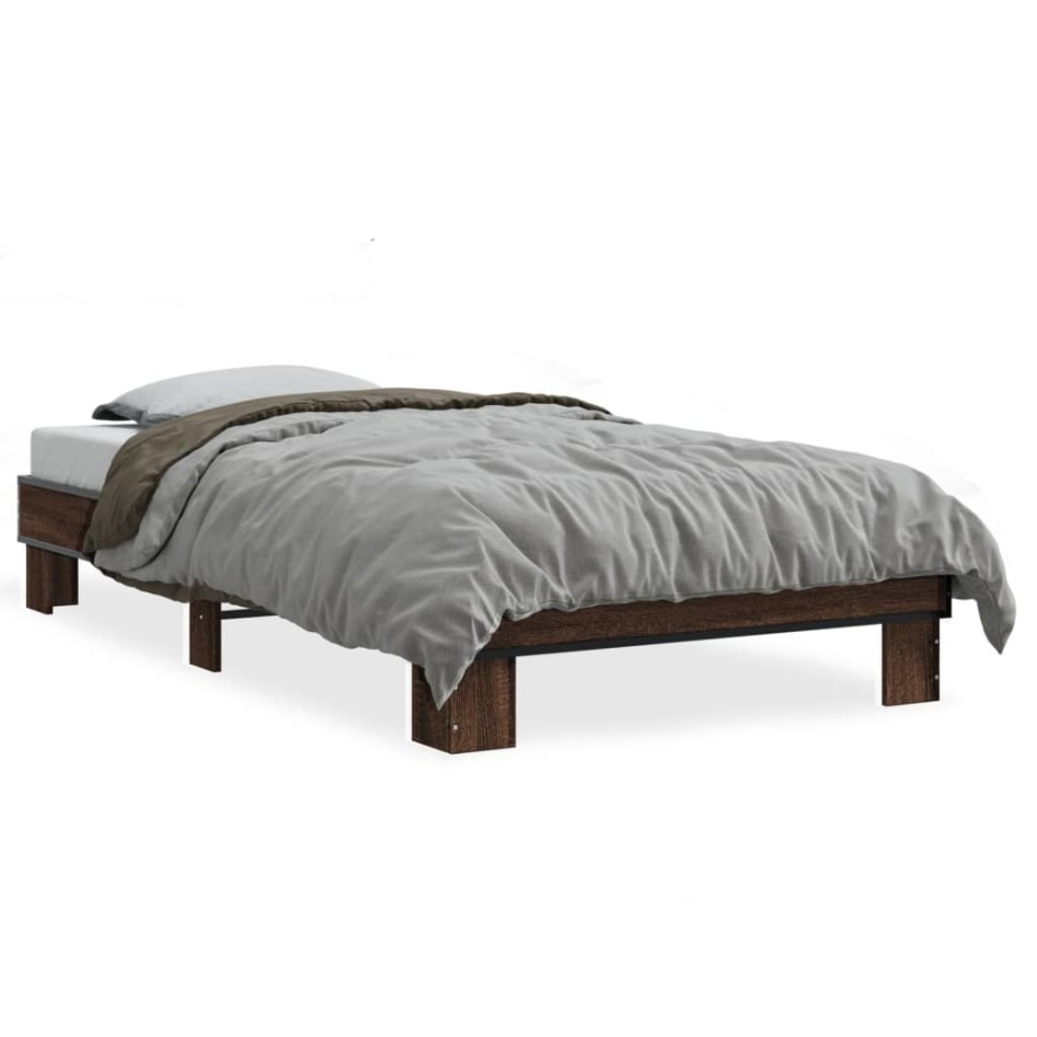 Estructura cama madera ingeniería metal roble marrón 75x190