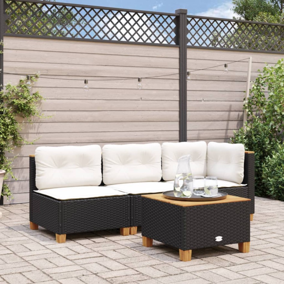 Mesa de jardín ratán PE y madera acacia negro 55x55x36