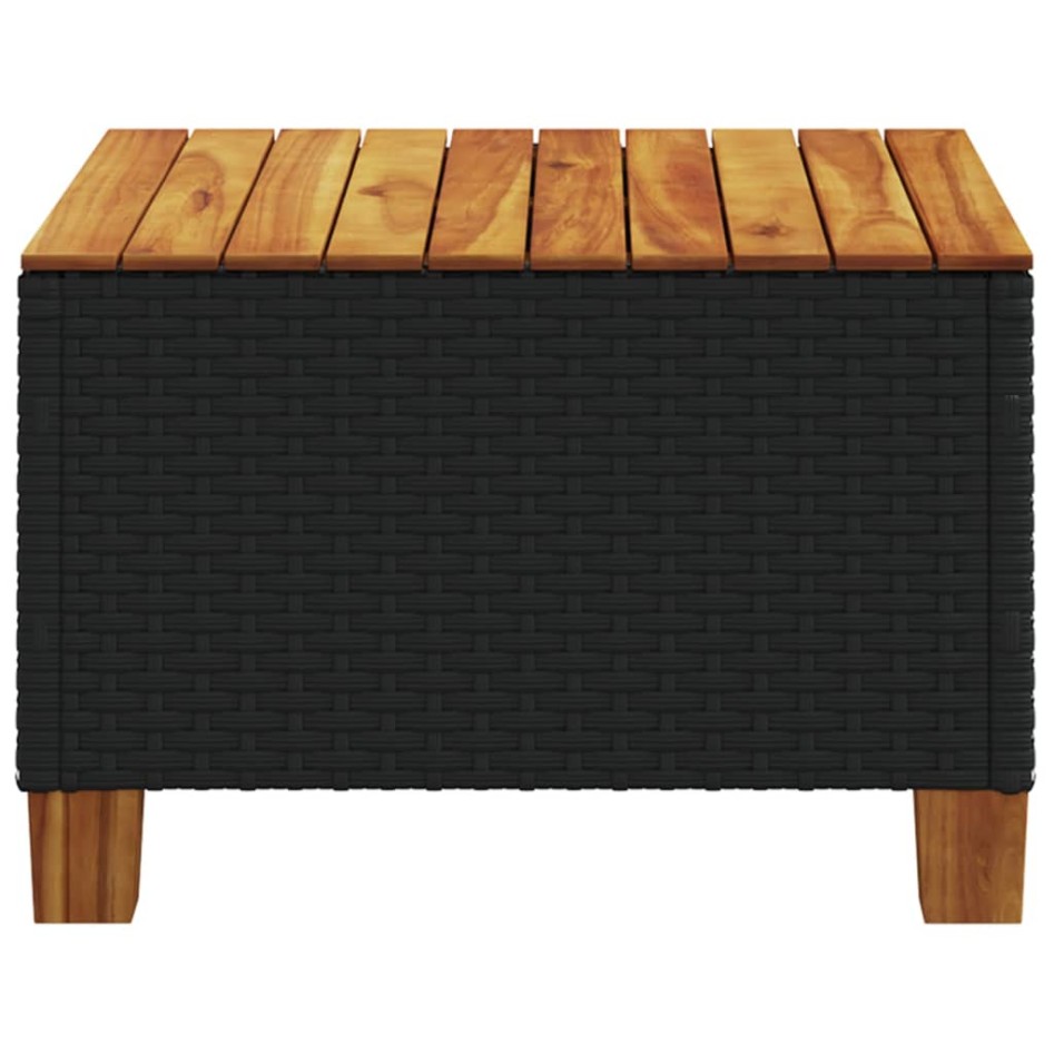 Mesa de jardín ratán PE y madera acacia negro 55x55x36