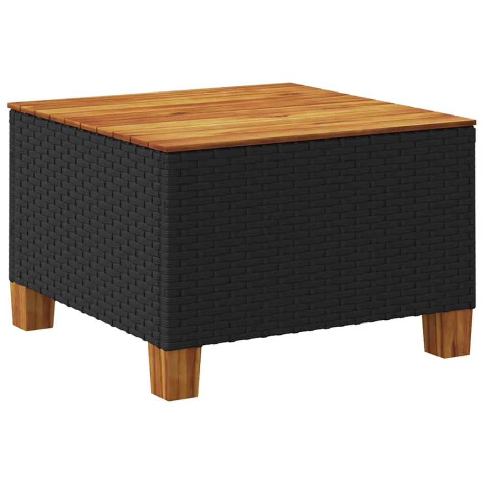 Mesa de jardín ratán PE y madera acacia negro 55x55x36