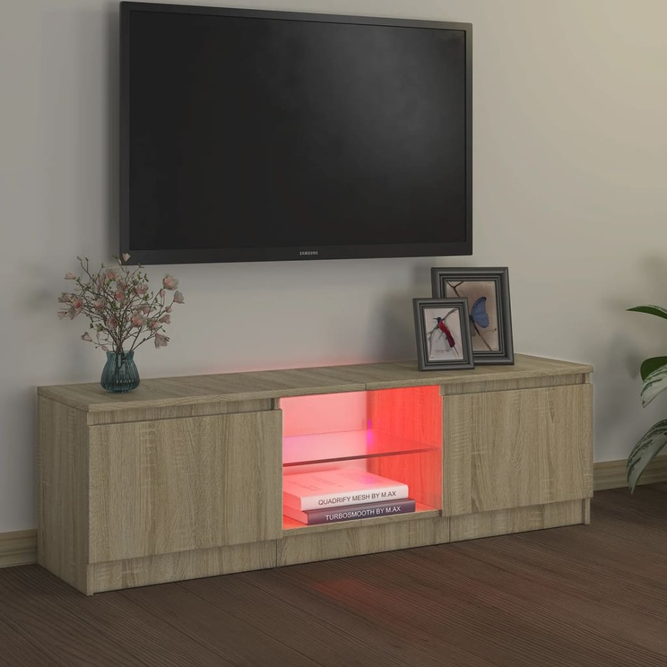 Armario TV con luces LED roble Sonoma 120x30x35,5