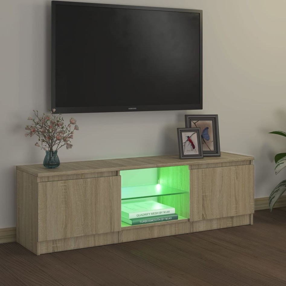 Armario TV con luces LED roble Sonoma 120x30x35,5