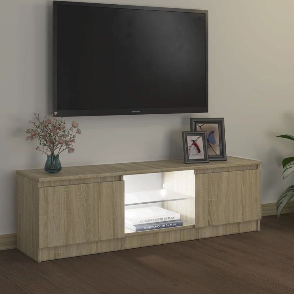 Armario TV con luces LED roble Sonoma 120x30x35,5