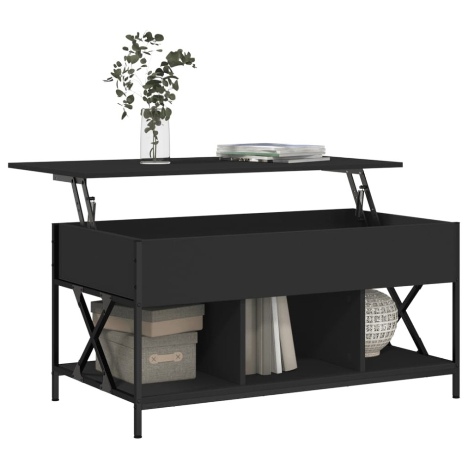 Mesa de centro madera de ingeniería y metal negro 100x50x50