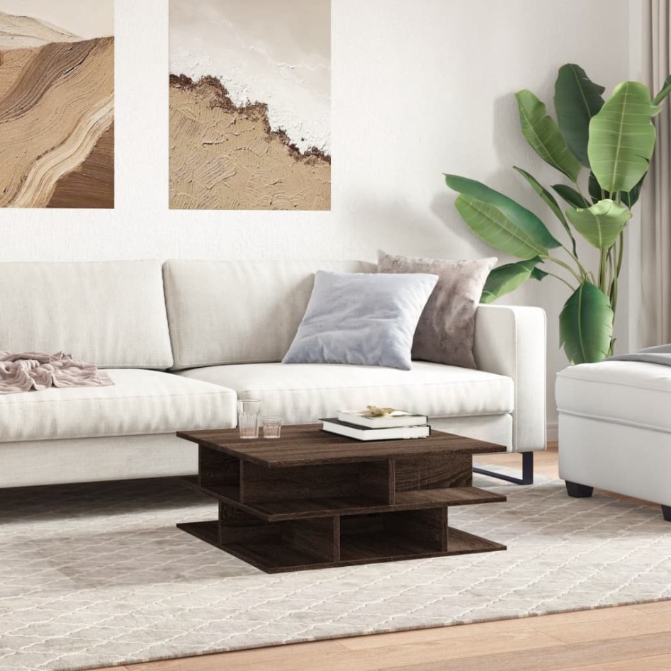 Mesa de centro madera de ingeniería roble marrón 70x70x29