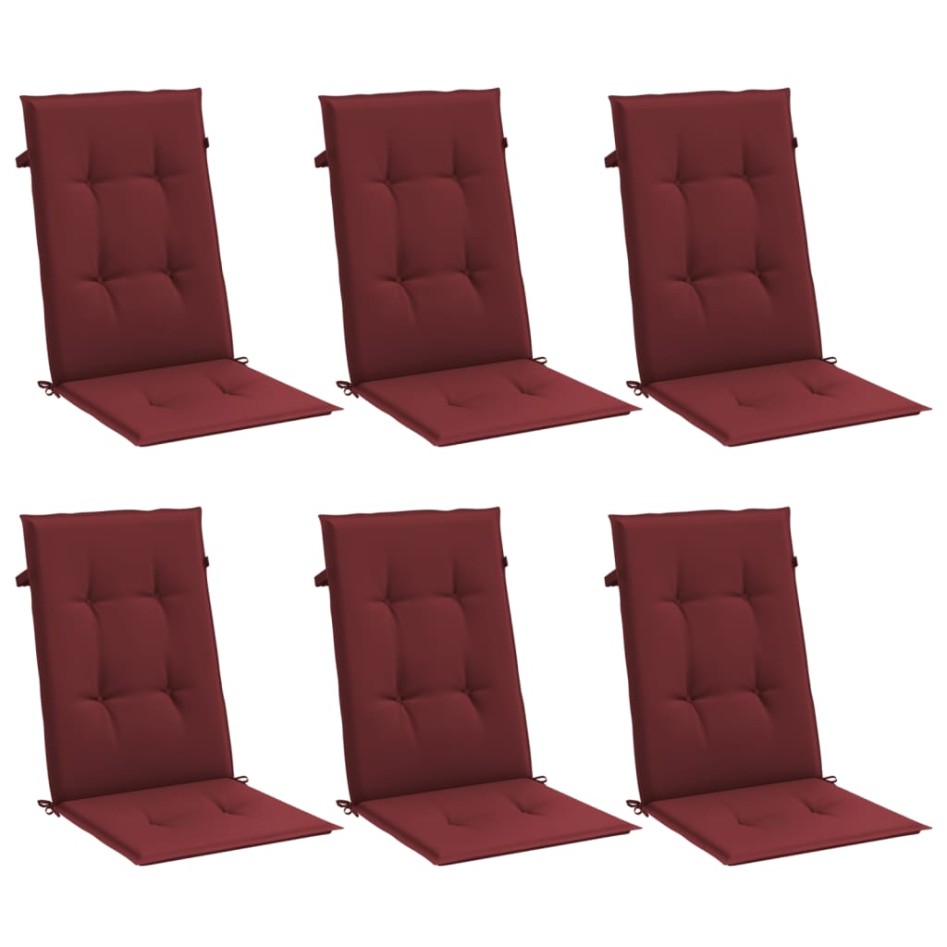 Cojines para silla respaldo alto 6 uds tela rojo tinto
