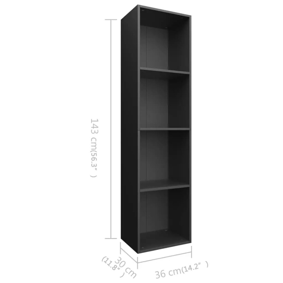 Estantería libros/mueble TV contrachapada negro 36x30x143