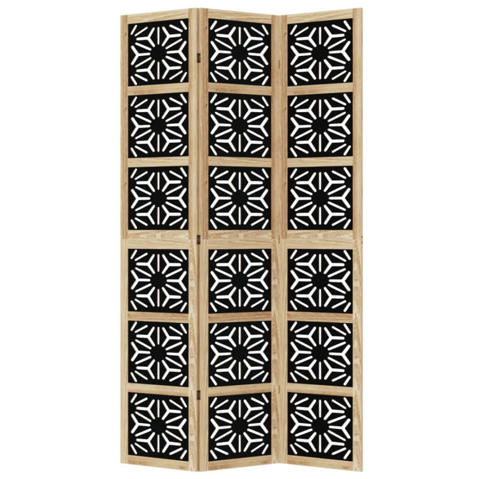 Biombo separador 3 paneles madera maciza Paulownia marrón