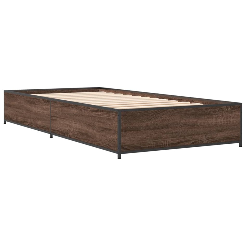 Estructura cama madera ingeniería metal marrón roble 100x200