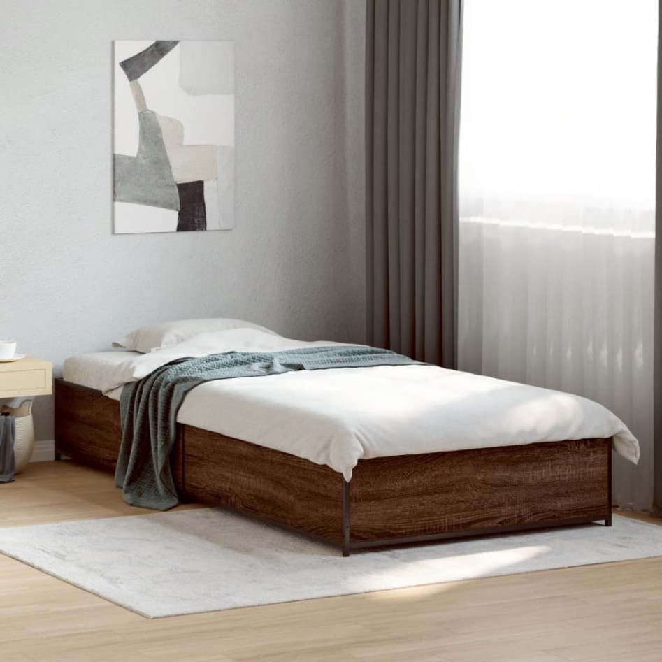 Estructura cama madera ingeniería metal roble marrón 75x190