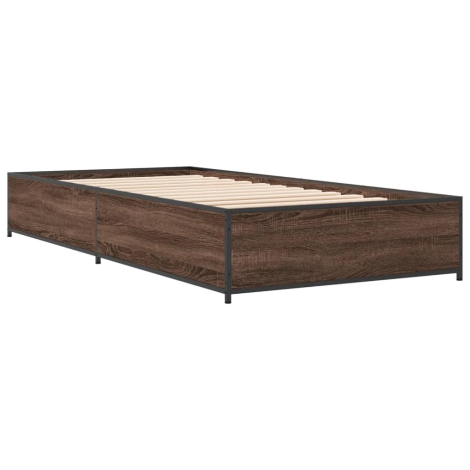 Estructura cama madera ingeniería metal roble marrón 75x190