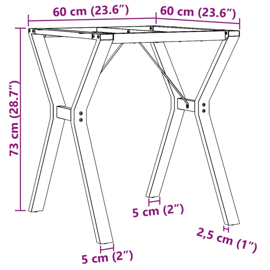 Patas de mesa de comedor estructura Y acero 60x60x73