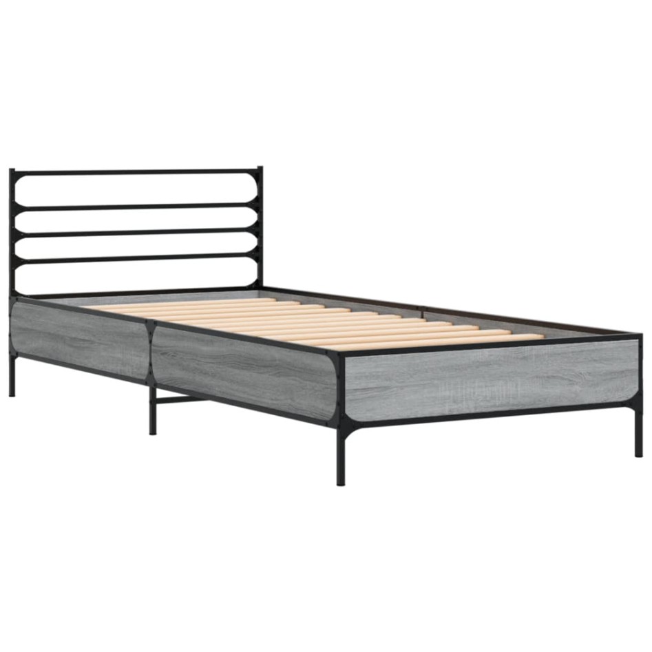 Estructura cama madera ingeniería metal gris Sonoma 100x200