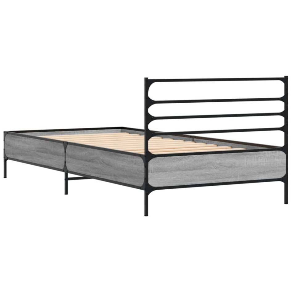 Estructura cama madera ingeniería metal gris Sonoma 100x200