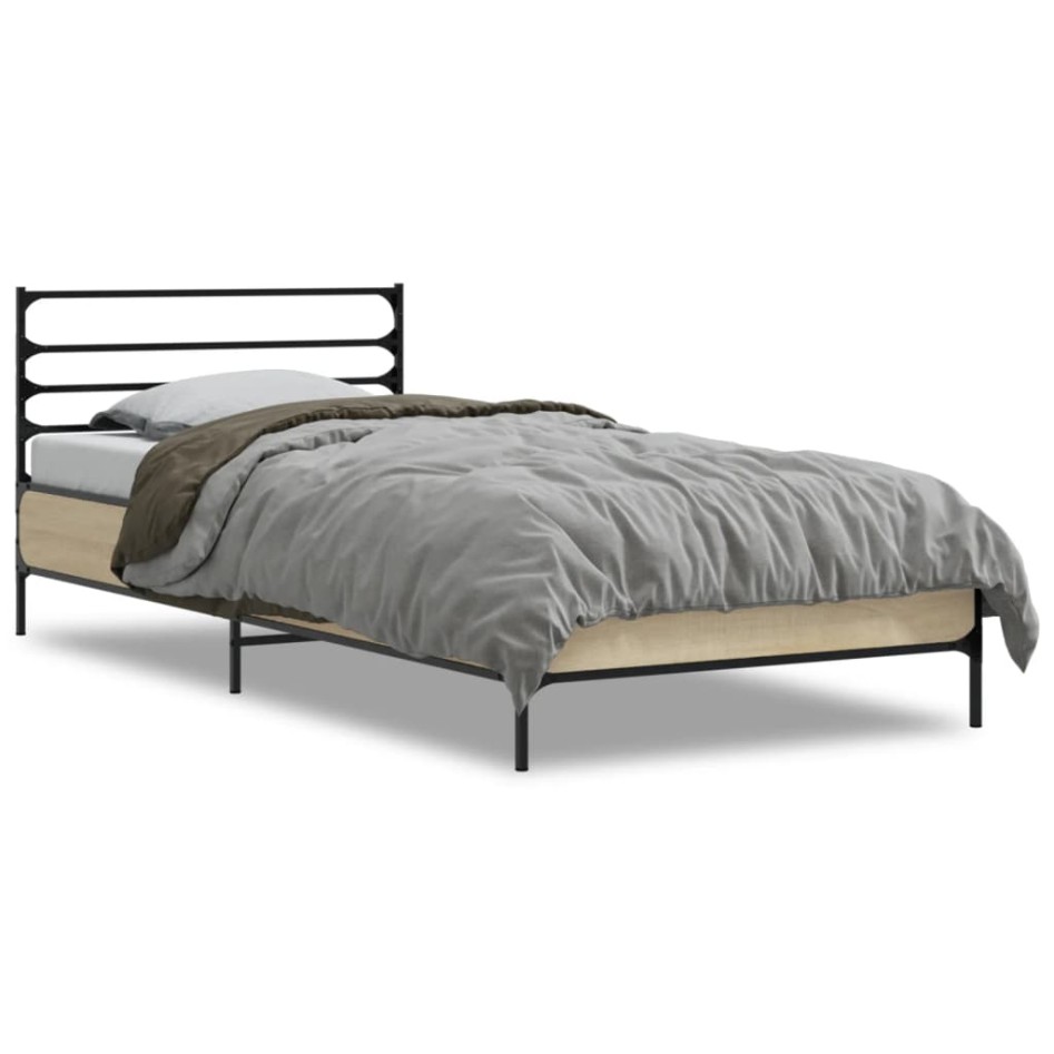 Estructura cama madera ingeniería metal roble Sonoma 75x190