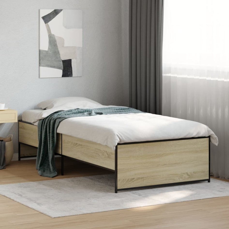 Estructura cama madera ingeniería metal roble Sonoma 100x200