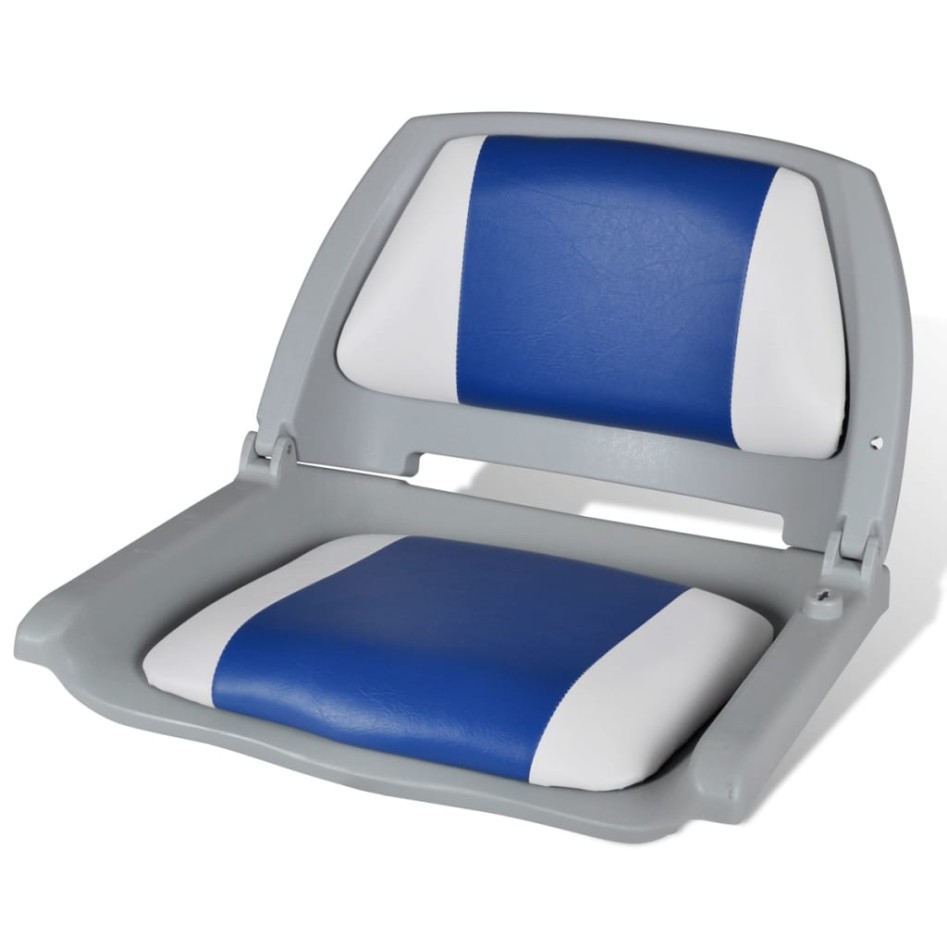 Asiento de barco respaldo plegable cojín azul blanco