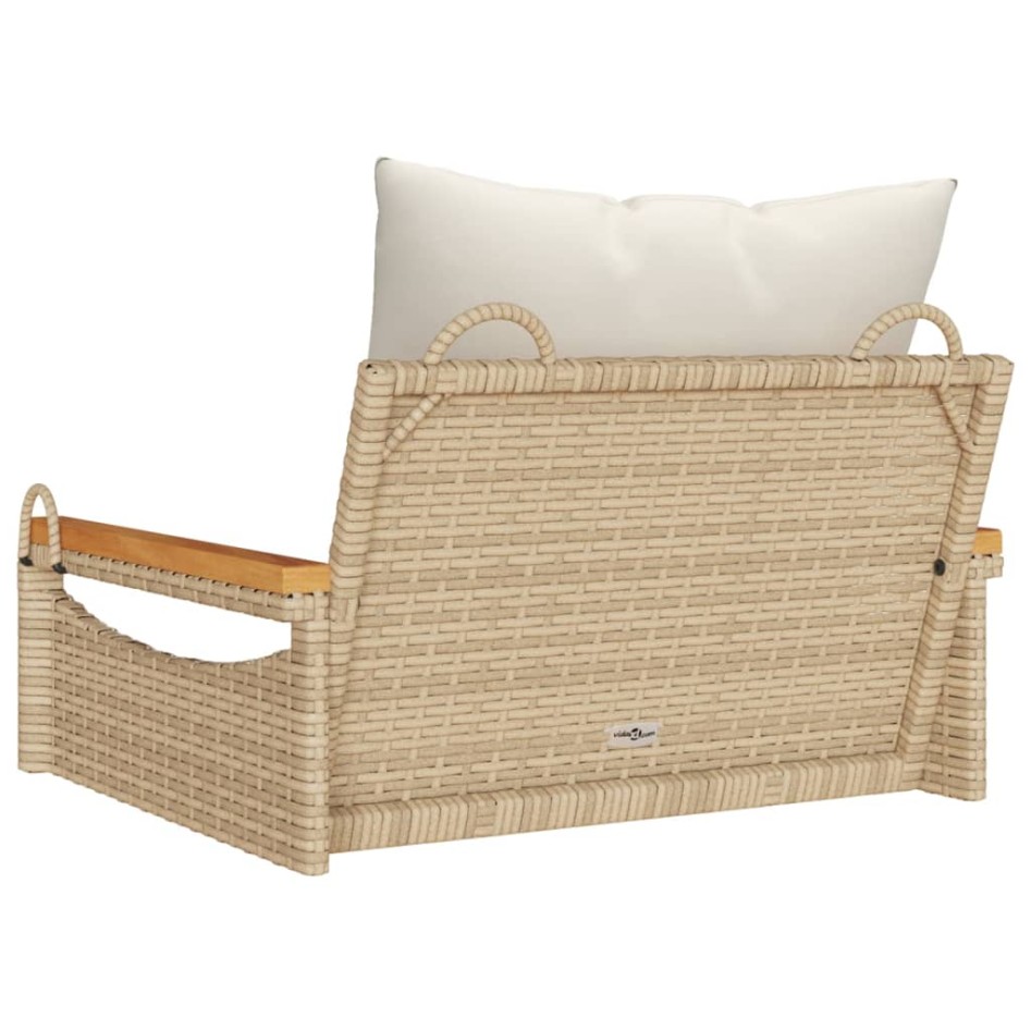 Banco columpio con cojines ratán sintético beige 63x62x40