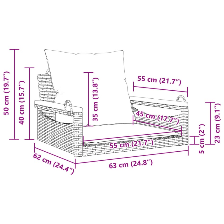Banco columpio con cojines ratán sintético beige 63x62x40