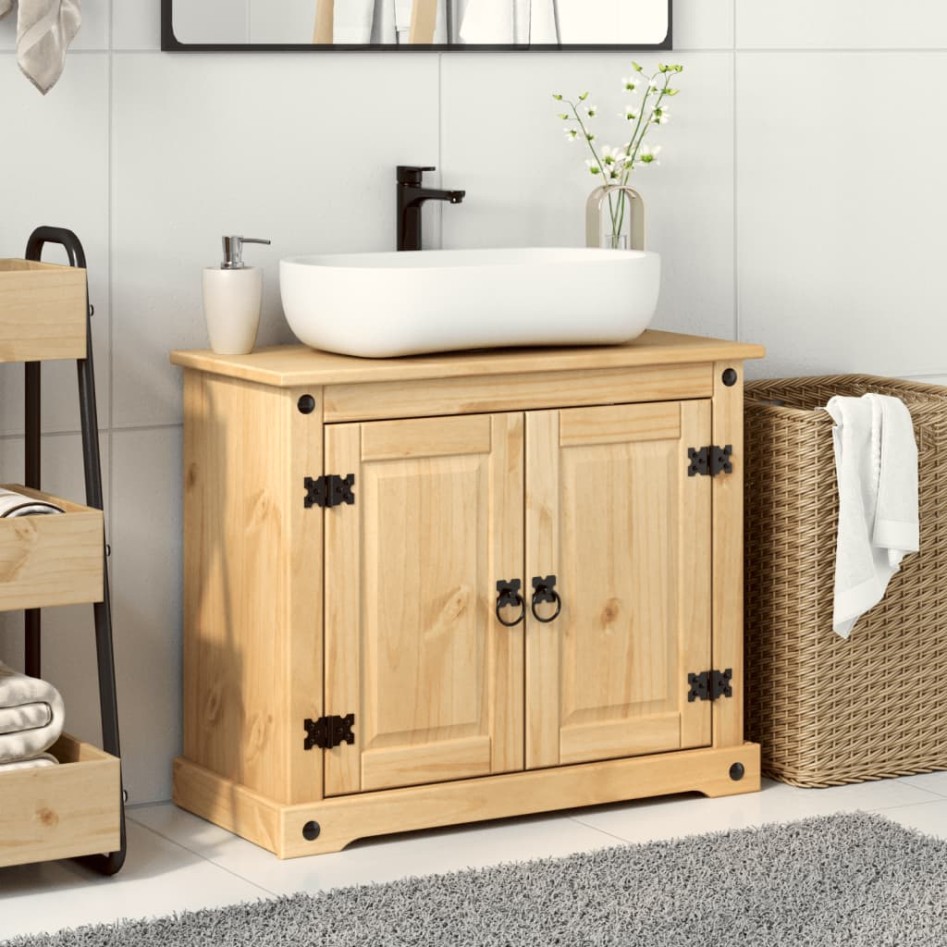 Mueble de lavabo de baño Corona madera maciza pino 73x33x60