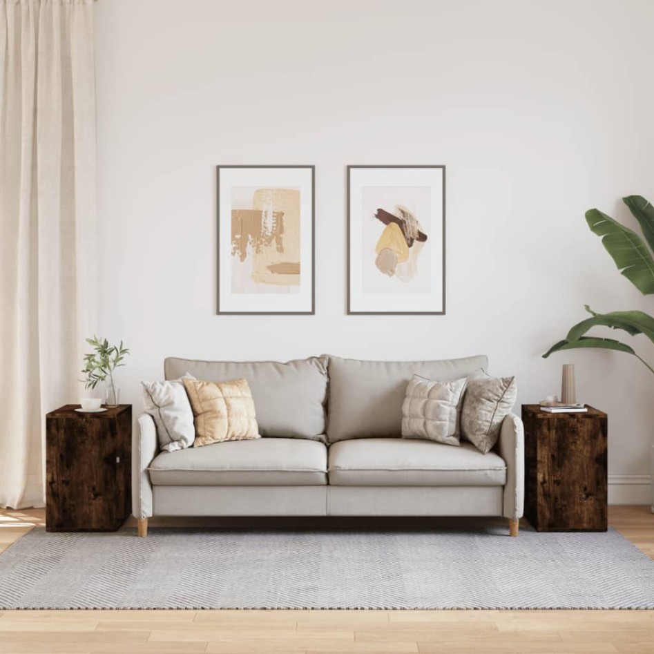 Mesa auxiliar 2 uds madera ingeniería roble ahumado 50x30x50