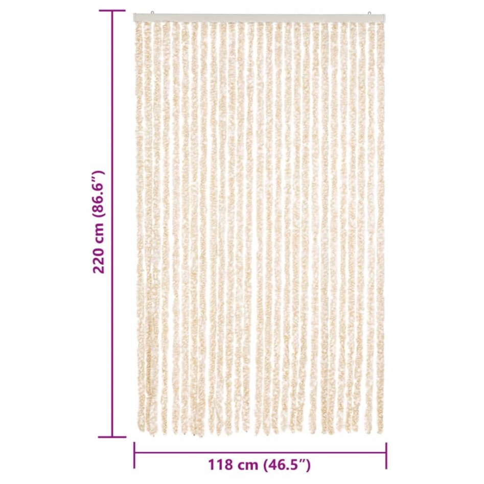 Cortina antimoscas chenilla beige y blanco 118x220