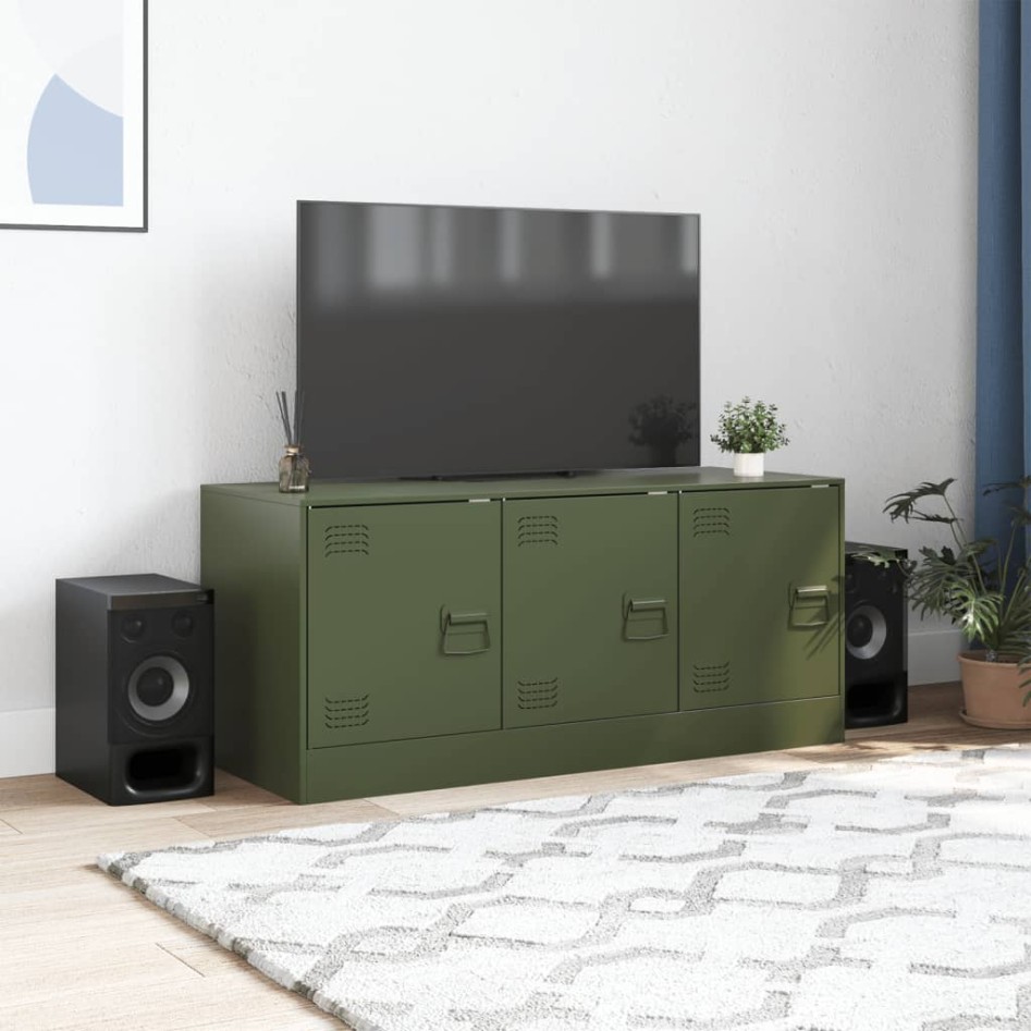Mueble de TV de acero verde oliva 99x39x44