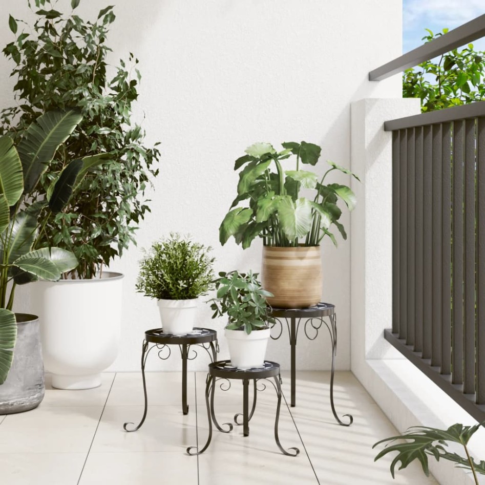 Soportes para plantas 3 uds cerámica negro y