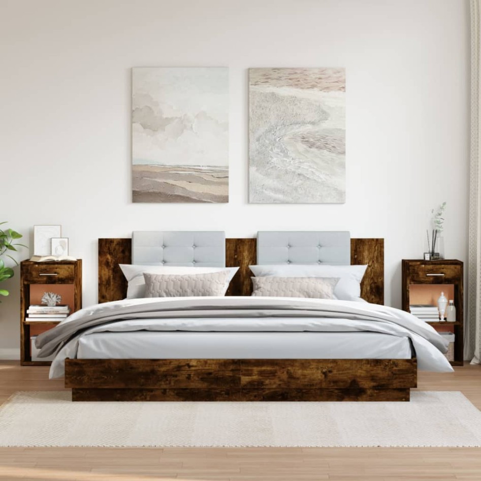 Mesitas noche 2 uds madera ingeniería roble ahumado 35x34x65