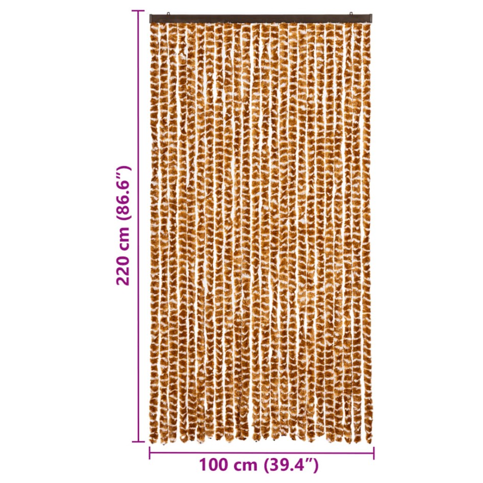 Cortina mosquitera chenilla ocre y blanco 100x220