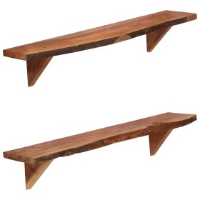 Estantes de pared 2 uds madera maciza de acacia 90x20x18