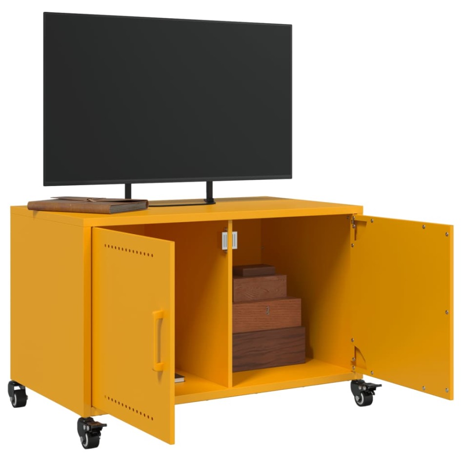 Mueble TV acero laminado en frío amarillo mostaza 68x39x43,5