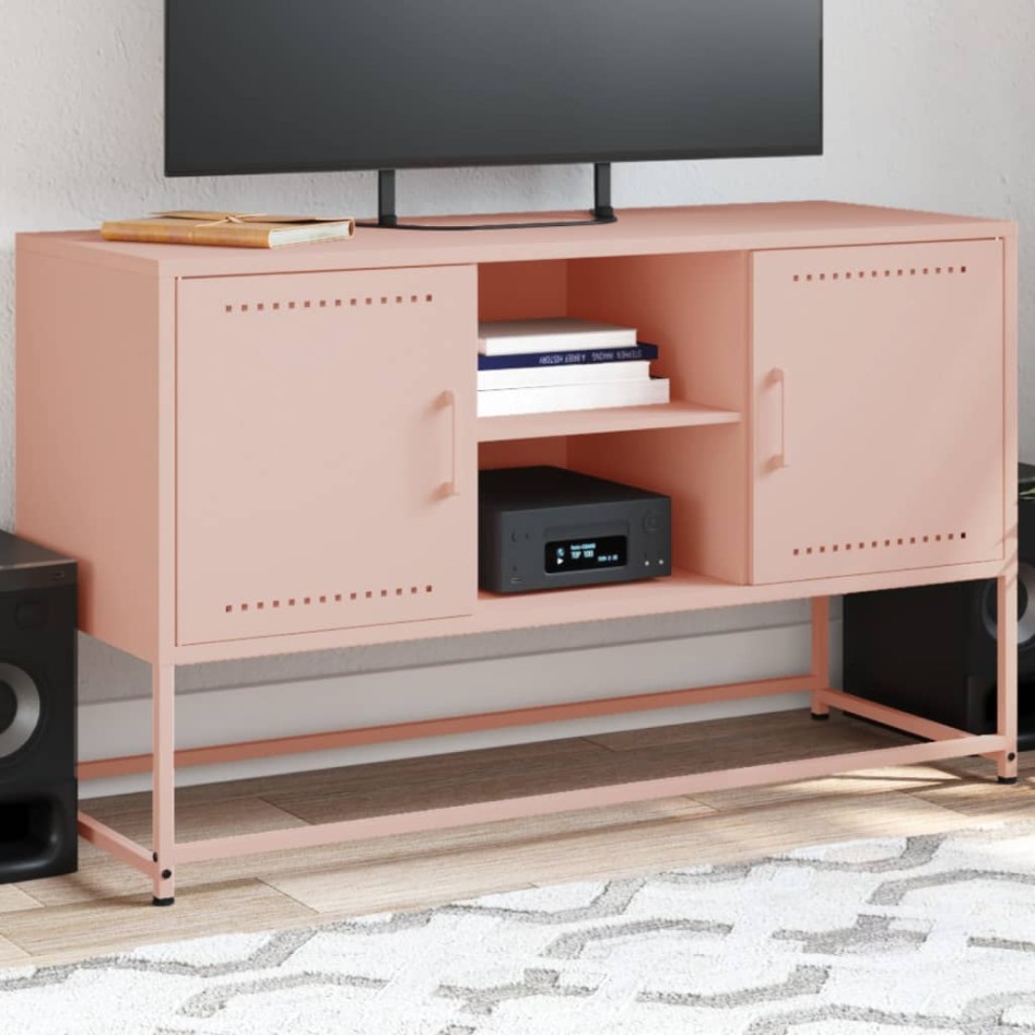 Mueble para TV de acero rosa 100,5x39x60,5